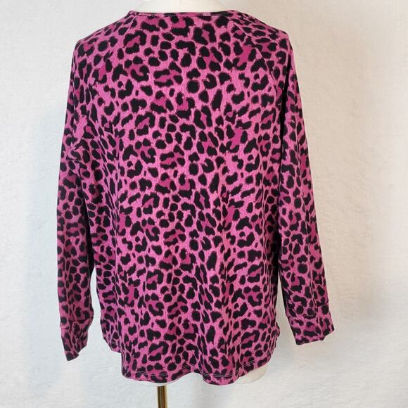 Quacker Factory Womens Cheetah Animal Print Top Sz L Studded Pink Y2k Girly - Picture 7 of 10